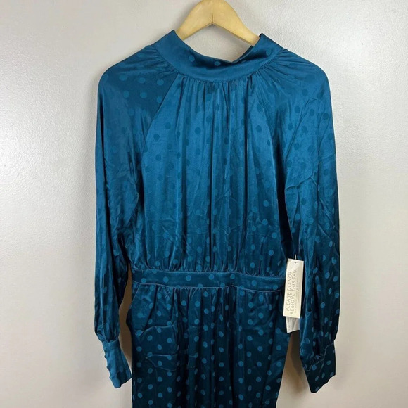 Happy X Nature Kate Hudson Polka Dot Jumpsuit Size 10 Open Back Teal Blue Event - Picture 8 of 15